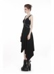 Black Rivet Studded Bandage Asymmetrical Hem Sling Punk Dress