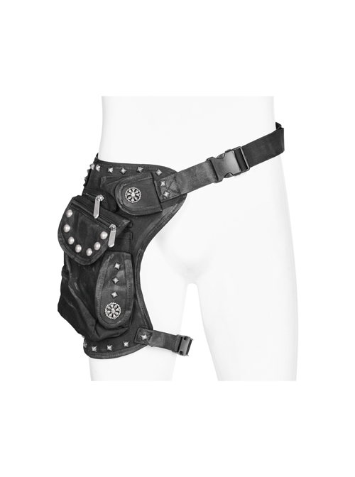 Adjustable Non-Stretch Nylon Twill Stud Black Doom Punk Waist Bag