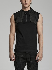 Wide-Shouldered Three-Dimensional Black Elastic Knitted Stitching Unique Texture Cyber Punk Vest
