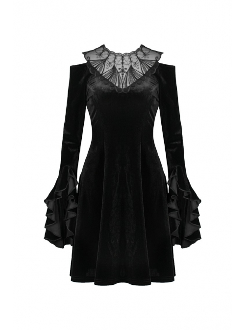 Black Chest Hollow Embroidery Off-Shoulder Long Sleeves Gothic Dress