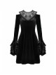 Black Chest Hollow Embroidery Off-Shoulder Long Sleeves Gothic Dress