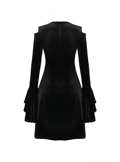 Black Chest Hollow Embroidery Off-Shoulder Long Sleeves Gothic Dress