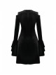 Black Chest Hollow Embroidery Off-Shoulder Long Sleeves Gothic Dress