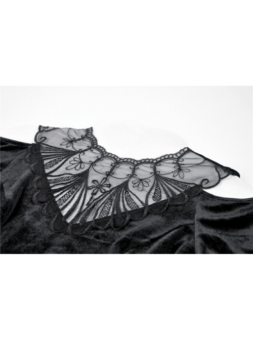 Black Chest Hollow Embroidery Off-Shoulder Long Sleeves Gothic Dress