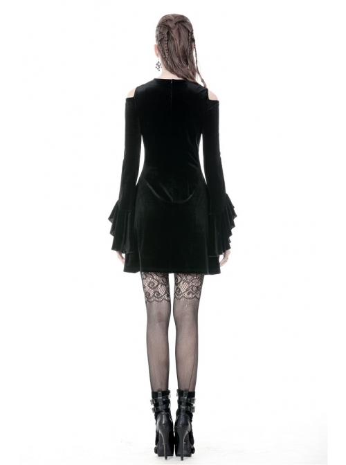 Black Chest Hollow Embroidery Off-Shoulder Long Sleeves Gothic Dress