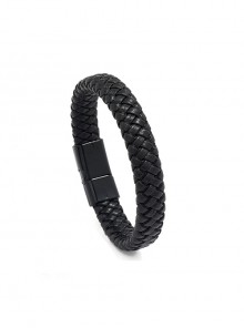 Personalized Simple Braided Alloy Magnetic Buckle Men's Leather Bracelet