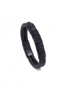 Trendy Simple Leather Braided Magnetic Buckle Men's Leather Rope Bracelet