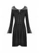 Black Lace-Up Sexy Lace Shoulder Long Sleeves Prom Gothic Dress