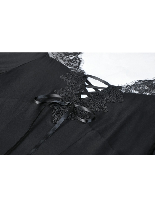 Black Lace-Up Sexy Lace Shoulder Long Sleeves Prom Gothic Dress