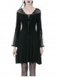 Black Lace-Up Sexy Lace Shoulder Long Sleeves Prom Gothic Dress