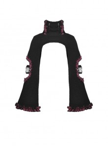 Black Turtleneck Lolita Wool Cutout Bell Sleeve Gothic Shawl