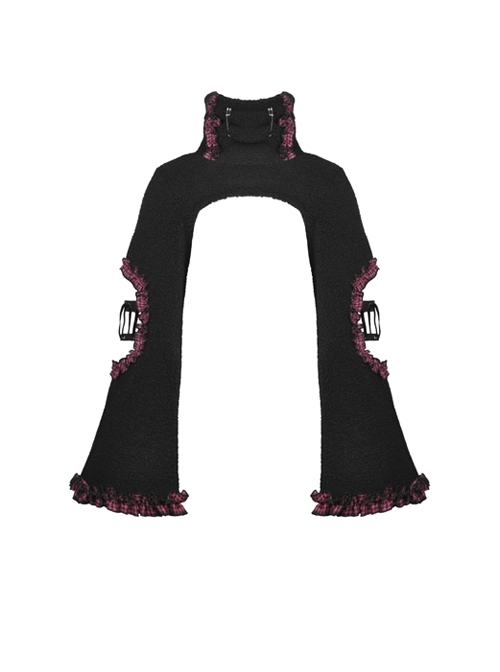 Black Turtleneck Lolita Wool Cutout Bell Sleeve Gothic Shawl