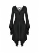 Black Chest Lace-Up Long Sleeves Tight Midi Gothic Dress