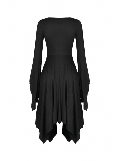 Black Chest Lace-Up Long Sleeves Tight Midi Gothic Dress