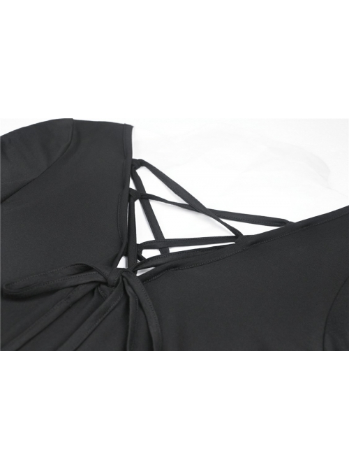Black Chest Lace-Up Long Sleeves Tight Midi Gothic Dress