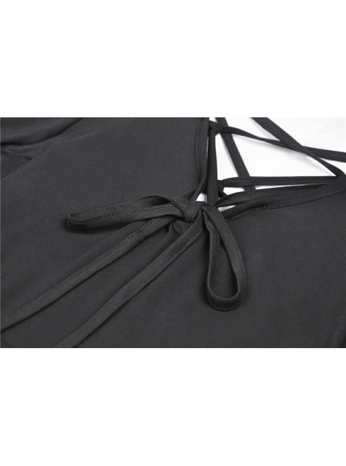 Black Chest Lace-Up Long Sleeves Tight Midi Gothic Dress