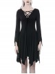 Black Chest Lace-Up Long Sleeves Tight Midi Gothic Dress