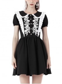 Black Personalized Slim Symmetrical Flower Embroidered Gothic Dress
