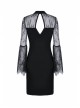 Black Chest Sexy Hollow Side Lace Slit Hem Tight Prom Gothic Dress