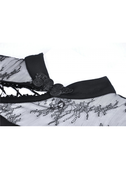 Black Chest Sexy Hollow Side Lace Slit Hem Tight Prom Gothic Dress