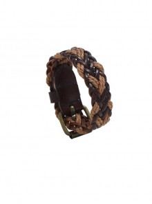 Simple Retro Woven Brown Personalized Men's Genuine Leather Bracelet