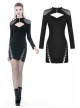 Black Chest Hollow Mesh Shoulder Slit Lace-Up Hem Tight Punk Dress