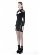 Black Chest Hollow Mesh Shoulder Slit Lace-Up Hem Tight Punk Dress