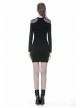 Black Chest Hollow Mesh Shoulder Slit Lace-Up Hem Tight Punk Dress