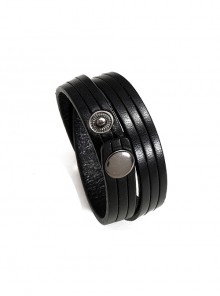 Simple Retro Personality Double Circle Indentation Men's Leather Bracelet