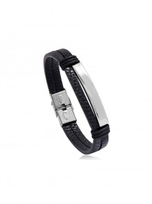 Simple And Versatile Stainless Steel Glossy Punk Style Men's Leather Bracelet