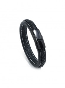 Trendy Braided Faux Leather Stainless Steel Magnetic Buckle Men's Personality Bracelet