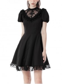 Sexy Lace Tulle Ruffle Embroidered Cross Gothic Fitted Dress