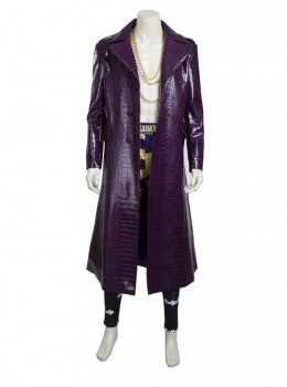 Suicide Squad The Joker Halloween Cosplay Costume Purple Leather Coat Full Set