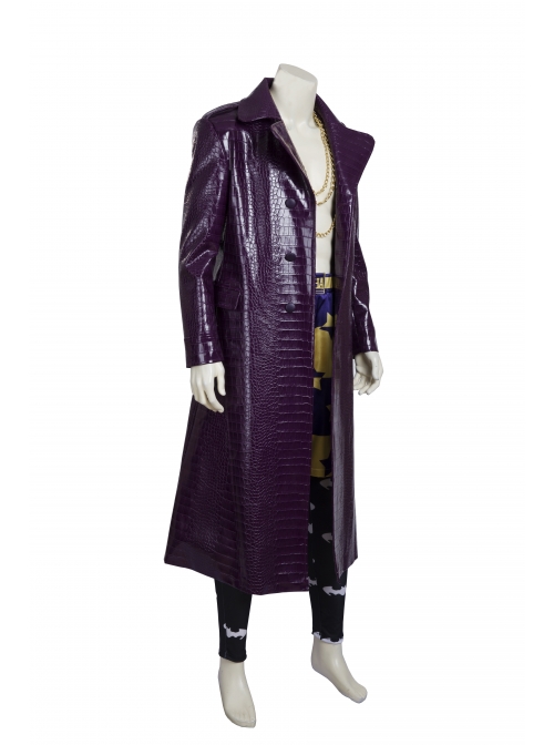 Suicide Squad The Joker Halloween Cosplay Costume Purple Leather Coat Full Set