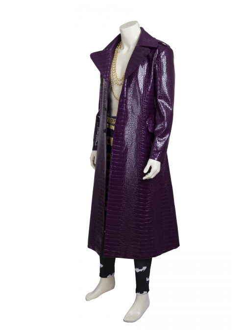 Suicide Squad The Joker Halloween Cosplay Costume Purple Leather Coat Full Set