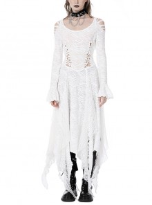 Sexy White Waist Cutout Messy Hem Gothic See-Through Dress