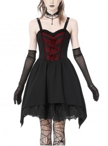 Black Red Slim Fit Three-Dimensional Micro-Elastic Arrow Suspender Gothic Style Mini Dress