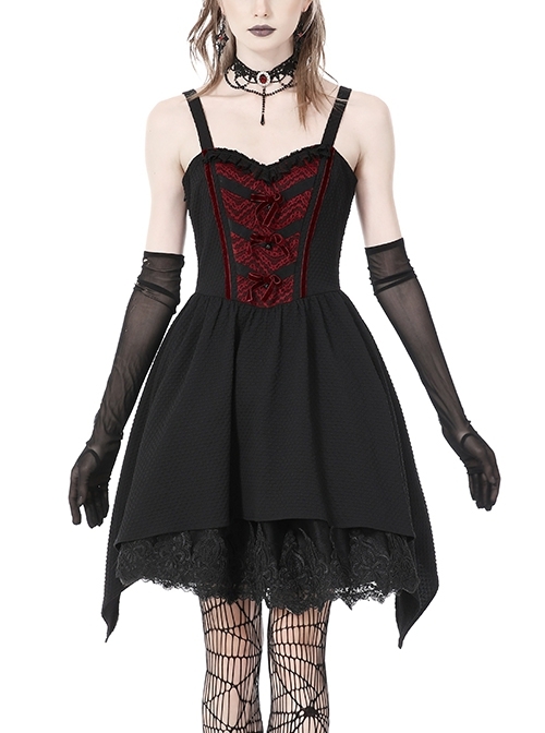 Black Red Slim Fit Three-Dimensional Micro-Elastic Arrow Suspender Gothic Style Mini Dress