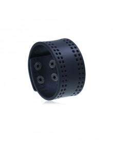 Black Simple Retro Perforated Wide-Brimmed Punk Style Men's Old Leather Bracelet