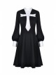 Black Chest White Skull Lace Cross Long Sleeves Button Cuff Vintage Gothic Dress