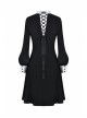 Black Chest White Skull Lace Cross Long Sleeves Button Cuff Vintage Gothic Dress