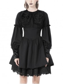 Black Slim Cross Coffin Neck Dark Gothic Long Sleeve Dress