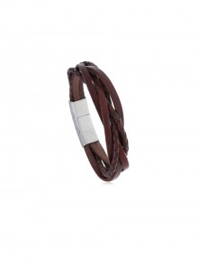 Brown Handwoven Vintage Leather Men's Magnetic Buckle Bracelet