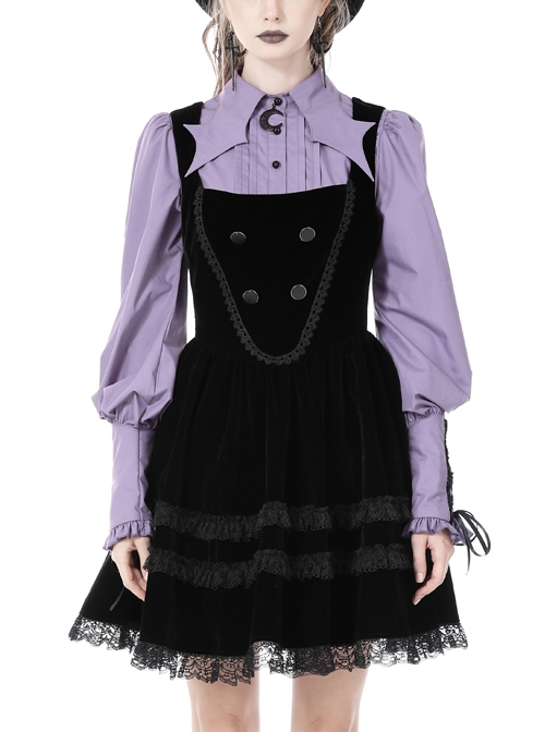 Sexy Double Breasted Black Webbing Lace Gothic Strap Dress