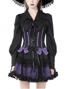 Sexy Black Purple Striped Rope Cheshire Cat Gothic Suspender Dress
