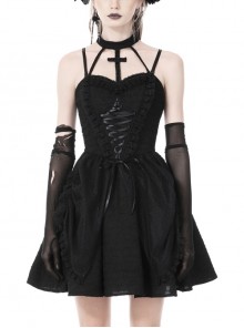 Black Sexy Front And Back Rope Crossover Gothic Backless Dress