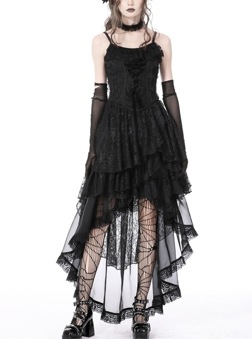 Sexy Backless Rope Front Black Skull Print Gothic Slip Dress