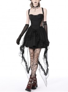 Sexy Backless Black Side Sheer Gothic Swallowtail Slip Dress