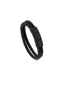 Simple And Creative Double Braided Stainless Steel Buckle Men's Leather Bracelet