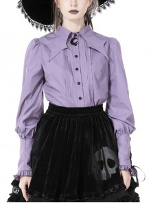 Star Neck Moon Button Purple String Gothic Witch Fit Shirt